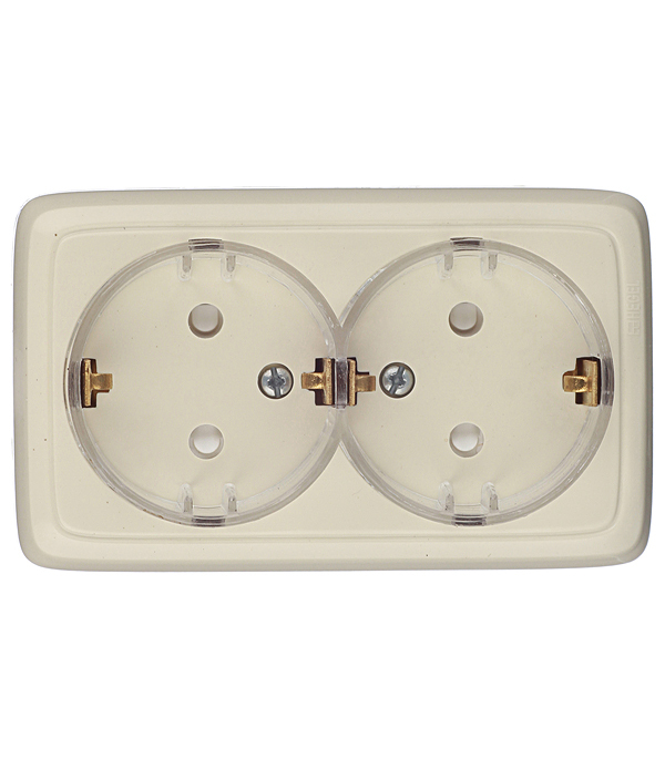 Розетка Hegel Alfa накладная слоновая кость тонкая со шторками (РА16-184-01)